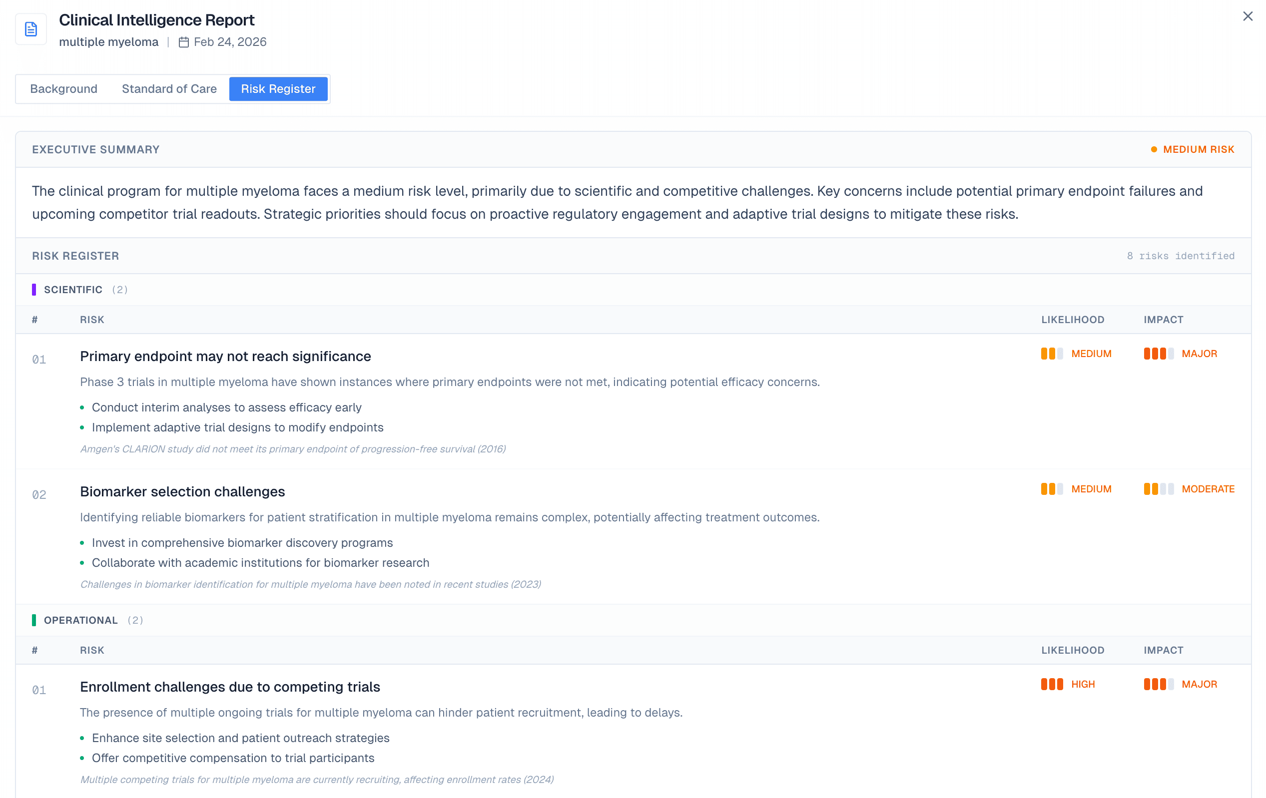 Risk register report view