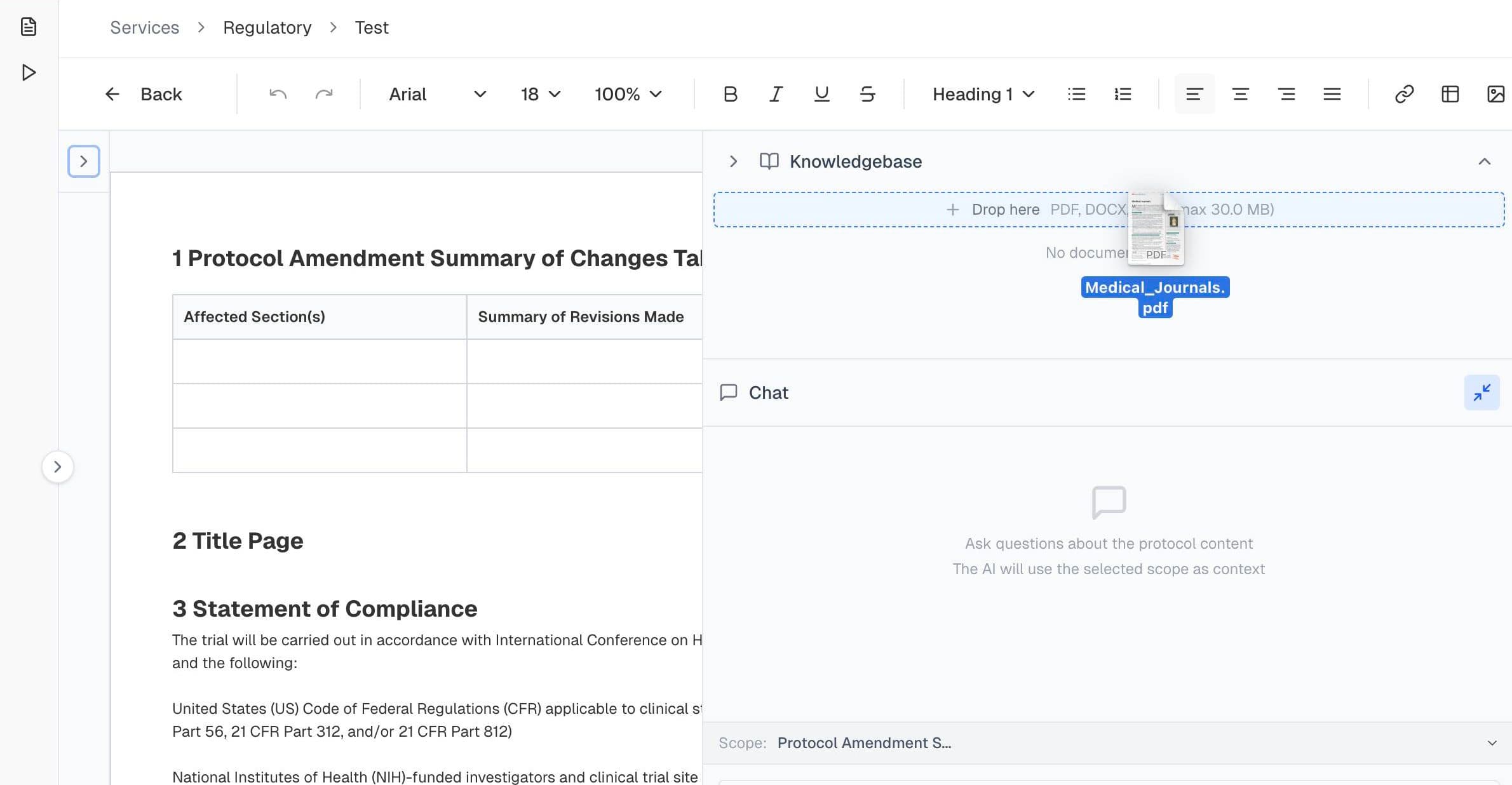 Reference documents and file upload interface