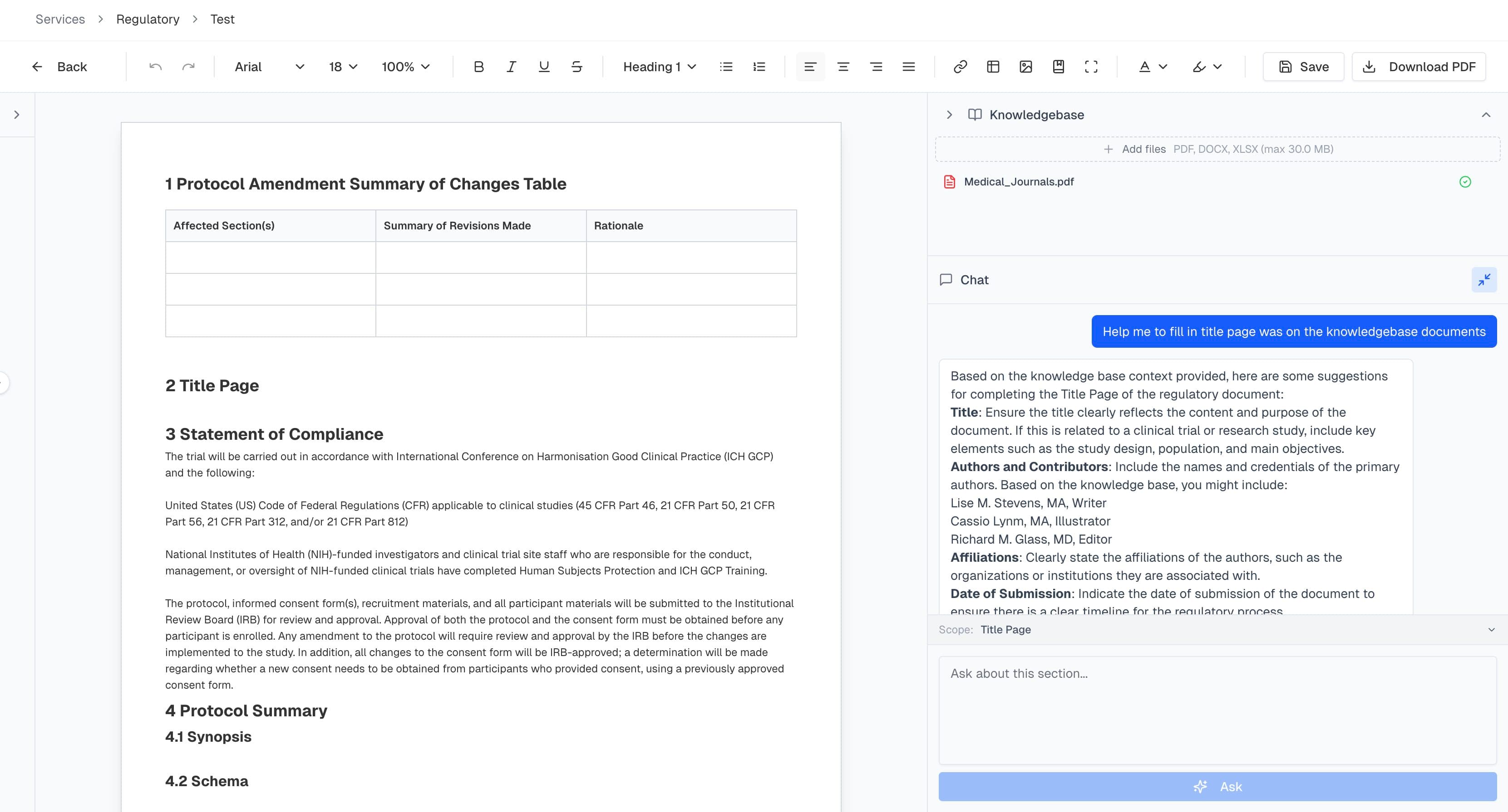 AI chat assistant for protocol drafting